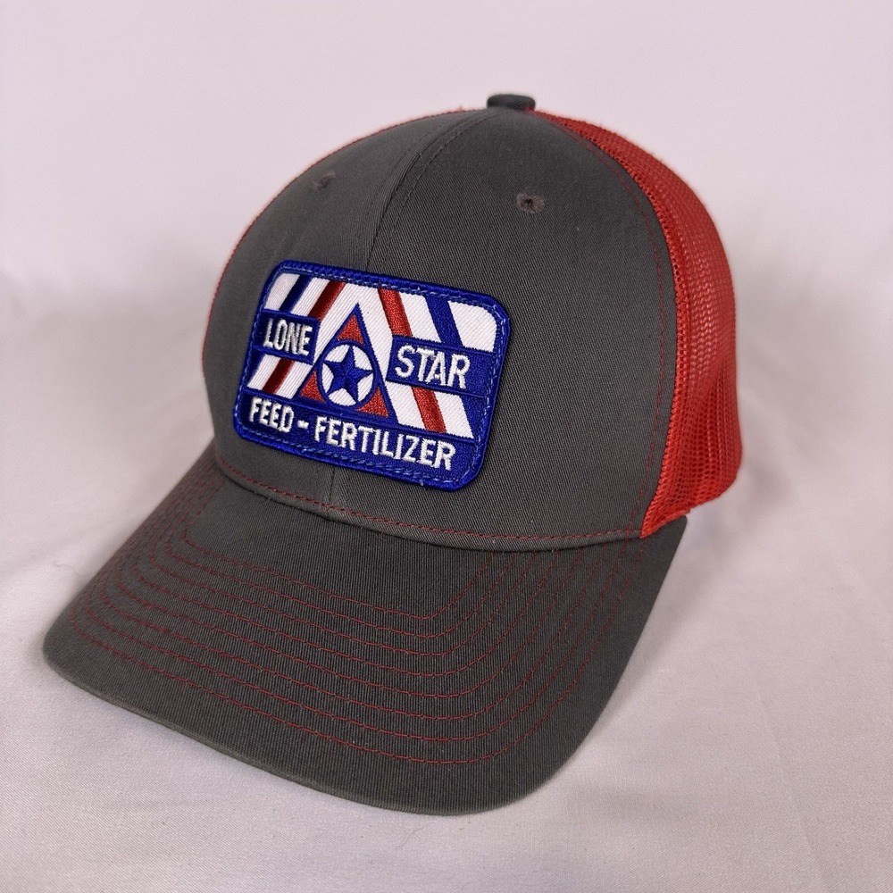 Lone Star Feed & Fertilizer Trucker Hat Richardson Grey Red Snapback Cap Patch